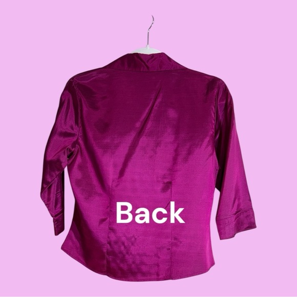 Career Blouse Magenta 3/4 Sleeve Button Up Size Small - Picture 3 of 5